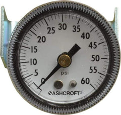 Ashcroft - 1-1/2" Dial, 1/8 Thread, 0-60 Scale Range, Pressure Gauge - Center Back Connection Mount - All Tool & Supply