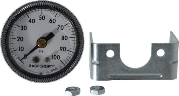 Ashcroft - 1-1/2" Dial, 1/8 Thread, 0-100 Scale Range, Pressure Gauge - Center Back Connection Mount - All Tool & Supply