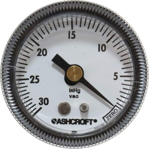 Ashcroft - 1-1/2" Dial, 1/8 Thread, 30-0 Scale Range, Pressure Gauge - Center Back Connection Mount - All Tool & Supply