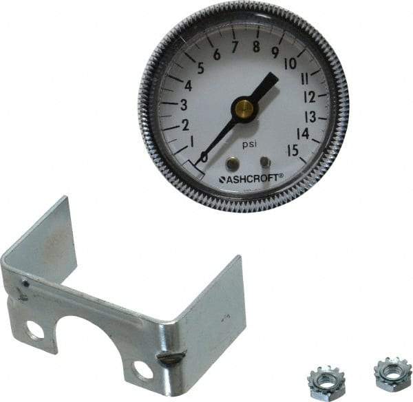 Ashcroft - 2" Dial, 1/4 Thread, 0-15 Scale Range, Pressure Gauge - Center Back Connection Mount - All Tool & Supply