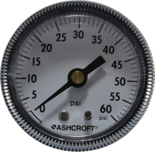 Ashcroft - 2" Dial, 1/4 Thread, 0-60 Scale Range, Pressure Gauge - Center Back Connection Mount - All Tool & Supply