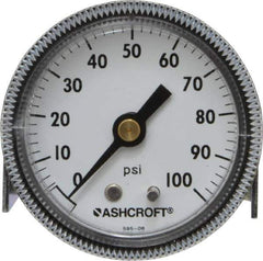 Ashcroft - 2" Dial, 1/4 Thread, 0-100 Scale Range, Pressure Gauge - Center Back Connection Mount - All Tool & Supply