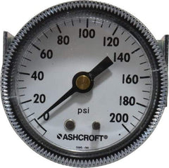 Ashcroft - 2" Dial, 1/4 Thread, 0-200 Scale Range, Pressure Gauge - Center Back Connection Mount - All Tool & Supply