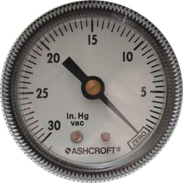 Ashcroft - 2" Dial, 1/4 Thread, 30-0 Scale Range, Pressure Gauge - Center Back Connection Mount - All Tool & Supply