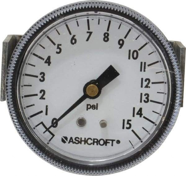 Ashcroft - 2-1/2" Dial, 1/4 Thread, 0-15 Scale Range, Pressure Gauge - Center Back Connection Mount - All Tool & Supply