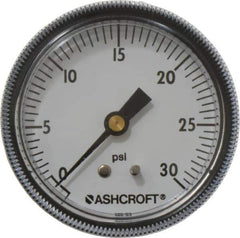 Ashcroft - 2-1/2" Dial, 1/4 Thread, 0-30 Scale Range, Pressure Gauge - Center Back Connection Mount - All Tool & Supply