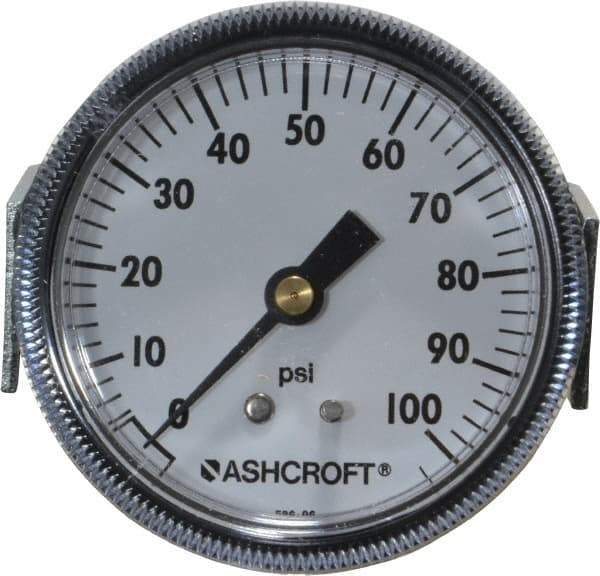 Ashcroft - 2-1/2" Dial, 1/4 Thread, 0-100 Scale Range, Pressure Gauge - Center Back Connection Mount - All Tool & Supply