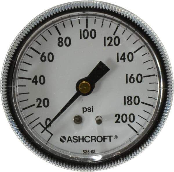 Ashcroft - 2-1/2" Dial, 1/4 Thread, 0-200 Scale Range, Pressure Gauge - Center Back Connection Mount - All Tool & Supply