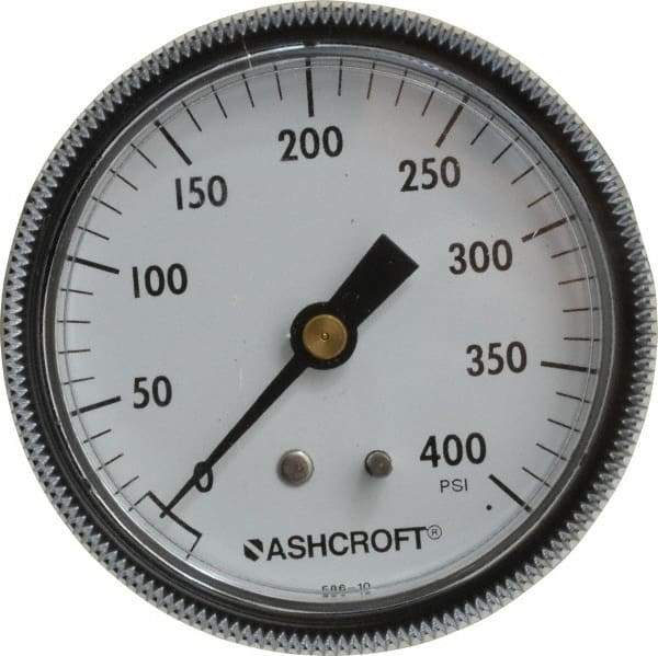 Ashcroft - 2-1/2" Dial, 1/4 Thread, 0-400 Scale Range, Pressure Gauge - Center Back Connection Mount - All Tool & Supply