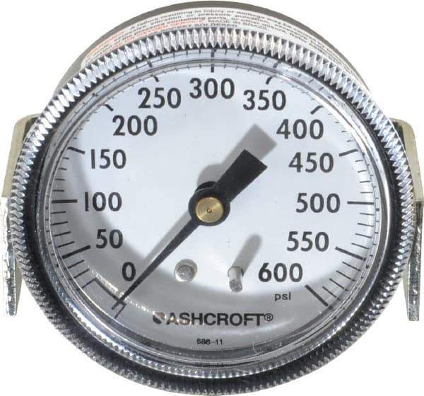 Ashcroft - 2-1/2" Dial, 1/4 Thread, 0-600 Scale Range, Pressure Gauge - Center Back Connection Mount - All Tool & Supply