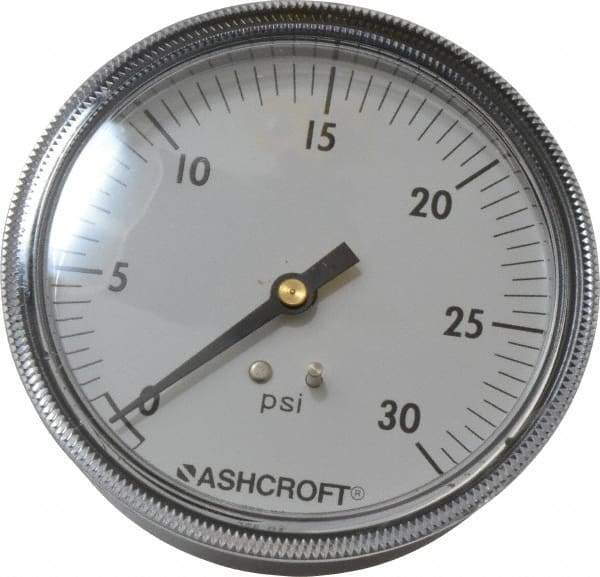 Ashcroft - 3-1/2" Dial, 1/4 Thread, 0-30 Scale Range, Pressure Gauge - Center Back Connection Mount - All Tool & Supply