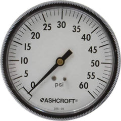 Ashcroft - 3-1/2" Dial, 1/4 Thread, 0-60 Scale Range, Pressure Gauge - Center Back Connection Mount - All Tool & Supply