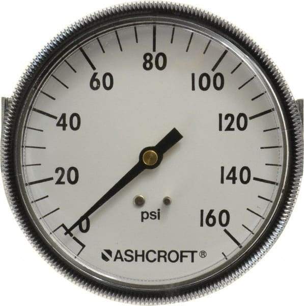 Ashcroft - 3-1/2" Dial, 1/4 Thread, 0-160 Scale Range, Pressure Gauge - Center Back Connection Mount - All Tool & Supply