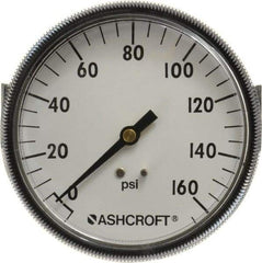 Ashcroft - 3-1/2" Dial, 1/4 Thread, 0-160 Scale Range, Pressure Gauge - Center Back Connection Mount - All Tool & Supply