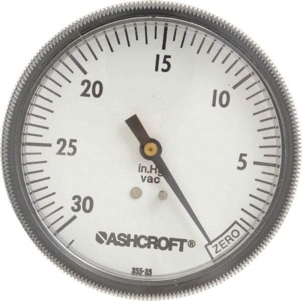 Ashcroft - 3-1/2" Dial, 1/4 Thread, 30-0 Scale Range, Pressure Gauge - Center Back Connection Mount - All Tool & Supply