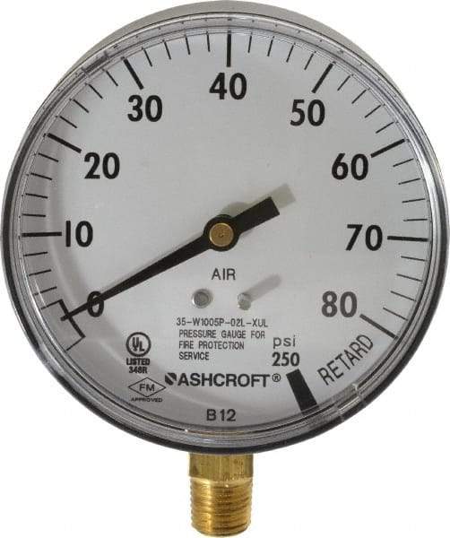 Ashcroft - 3-1/2" Dial, 1/4 Thread, 0-100 Scale Range, Pressure Gauge - Lower Connection Mount - All Tool & Supply