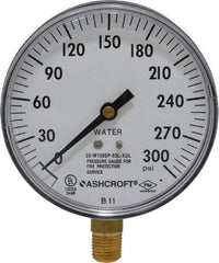 Ashcroft - 3-1/2" Dial, 1/4 Thread, 0-300 Scale Range, Pressure Gauge - Lower Connection Mount - All Tool & Supply