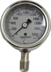 Ashcroft - 2-1/2" Dial, 1/4 Thread, 0-2,000 Scale Range, Pressure Gauge - Lower Connection Mount, Accurate to 1% of Scale - All Tool & Supply