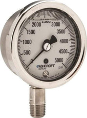 Ashcroft - 2-1/2" Dial, 1/4 Thread, 0-5,000 Scale Range, Pressure Gauge - Lower Connection Mount, Accurate to 1% of Scale - All Tool & Supply