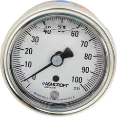 Ashcroft - 2-1/2" Dial, 1/4 Thread, 0-100 Scale Range, Pressure Gauge - Center Back Connection Mount, Accurate to 1% of Scale - All Tool & Supply