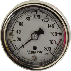 Ashcroft - 2-1/2" Dial, 1/4 Thread, 0-200 Scale Range, Pressure Gauge - Center Back Connection Mount, Accurate to 1% of Scale - All Tool & Supply