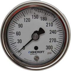 Ashcroft - 2-1/2" Dial, 1/4 Thread, 0-300 Scale Range, Pressure Gauge - Center Back Connection Mount, Accurate to 1% of Scale - All Tool & Supply