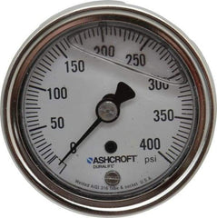 Ashcroft - 2-1/2" Dial, 1/4 Thread, 0-400 Scale Range, Pressure Gauge - Center Back Connection Mount, Accurate to 1% of Scale - All Tool & Supply