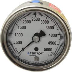 Ashcroft - 2-1/2" Dial, 1/4 Thread, 0-5,000 Scale Range, Pressure Gauge - Center Back Connection Mount, Accurate to 1% of Scale - All Tool & Supply