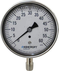 Ashcroft - 3-1/2" Dial, 1/4 Thread, 0-60 Scale Range, Pressure Gauge - Lower Connection Mount, Accurate to 1% of Scale - All Tool & Supply