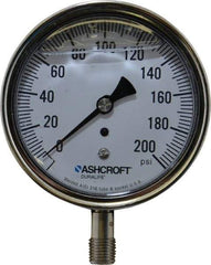 Ashcroft - 3-1/2" Dial, 1/4 Thread, 0-200 Scale Range, Pressure Gauge - Lower Connection Mount, Accurate to 1% of Scale - All Tool & Supply