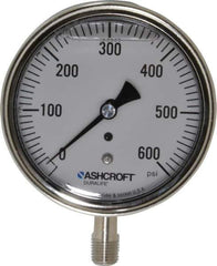 Ashcroft - 3-1/2" Dial, 1/4 Thread, 0-600 Scale Range, Pressure Gauge - Lower Connection Mount, Accurate to 1% of Scale - All Tool & Supply