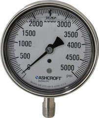 Ashcroft - 3-1/2" Dial, 1/4 Thread, 0-5,000 Scale Range, Pressure Gauge - Lower Connection Mount, Accurate to 1% of Scale - All Tool & Supply