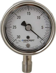 Ashcroft - 2-1/2" Dial, 1/4 Thread, 30-0 Scale Range, Pressure Gauge - Lower Connection Mount, Accurate to 1% of Scale - All Tool & Supply