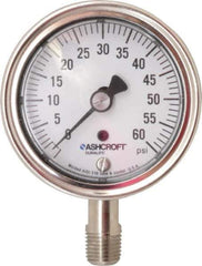 Ashcroft - 2-1/2" Dial, 1/4 Thread, 0-60 Scale Range, Pressure Gauge - Lower Connection Mount, Accurate to 1% of Scale - All Tool & Supply