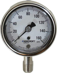 Ashcroft - 2-1/2" Dial, 1/4 Thread, 0-160 Scale Range, Pressure Gauge - Lower Connection Mount, Accurate to 1% of Scale - All Tool & Supply