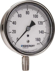 Ashcroft - 3-1/2" Dial, 1/4 Thread, 0-160 Scale Range, Pressure Gauge - Lower Connection Mount, Accurate to 1% of Scale - All Tool & Supply