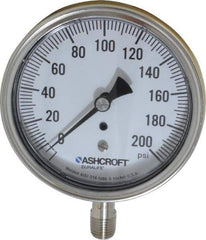 Ashcroft - 3-1/2" Dial, 1/4 Thread, 0-200 Scale Range, Pressure Gauge - Lower Connection Mount, Accurate to 1% of Scale - All Tool & Supply