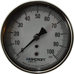 Ashcroft - 3-1/2" Dial, 1/4 Thread, 0-100 Scale Range, Pressure Gauge - Center Back Connection Mount, Accurate to 1% of Scale - All Tool & Supply