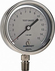 Ashcroft - 3" Dial, 1/4 Thread, 0-15 Scale Range, Pressure Gauge - Lower Connection Mount, Accurate to 0.5% of Scale - All Tool & Supply