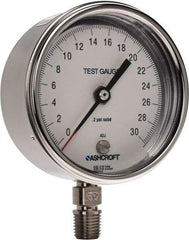 Ashcroft - 3" Dial, 1/4 Thread, 0-30 Scale Range, Pressure Gauge - Lower Connection Mount, Accurate to 0.5% of Scale - All Tool & Supply