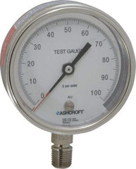 Ashcroft - 3" Dial, 1/4 Thread, 0-100 Scale Range, Pressure Gauge - Lower Connection Mount, Accurate to 0.5% of Scale - All Tool & Supply