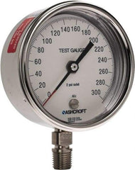 Ashcroft - 3" Dial, 1/4 Thread, 0-300 Scale Range, Pressure Gauge - Lower Connection Mount, Accurate to 0.5% of Scale - All Tool & Supply