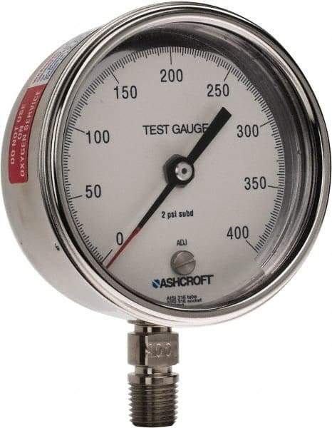 Ashcroft - 3" Dial, 1/4 Thread, 0-400 Scale Range, Pressure Gauge - Lower Connection Mount, Accurate to 0.5% of Scale - All Tool & Supply