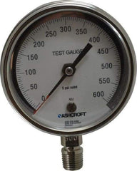 Ashcroft - 3" Dial, 1/4 Thread, 0-600 Scale Range, Pressure Gauge - Lower Connection Mount, Accurate to 0.5% of Scale - All Tool & Supply