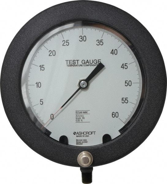 Ashcroft - 6" Dial, 1/4 Thread, 0-60 Scale Range, Pressure Gauge - Lower Connection Mount, Accurate to 0.25% of Scale - All Tool & Supply