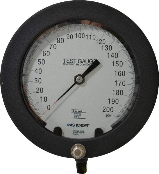 Ashcroft - 6" Dial, 1/4 Thread, 0-200 Scale Range, Pressure Gauge - Lower Connection Mount, Accurate to 0.25% of Scale - All Tool & Supply