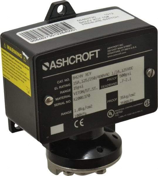 Ashcroft - 3 to 15 psi Adjustable Range, 500 Max psi, Watertight Single Setpoint - 1/4 Thread - All Tool & Supply