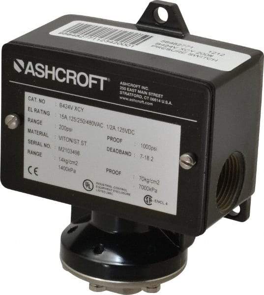 Ashcroft - 30 to 200 psi Adjustable Range, 1,000 Max psi, Watertight Single Setpoint - 1/4 Thread - All Tool & Supply