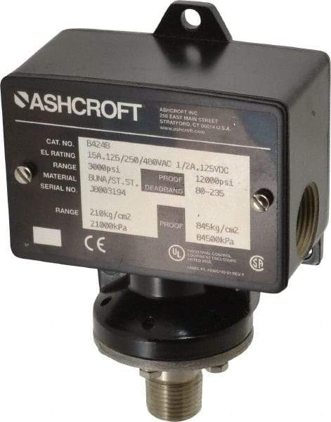 Ashcroft - 450 to 3,000 psi Adjustable Range, 12,000 Max psi, Watertight Single Setpoint - 1/4 Female - All Tool & Supply