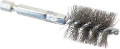 Schaefer Brush - 3/4 Inch Inside Diameter, 15/16 Inch Actual Brush Diameter, Carbon Steel, Power Fitting and Cleaning Brush - 1/4 Shank Diameter, 3-1/8 Inch Long, Hex Shaft Stem, 7/8 Inch Refrigeration Outside Diameter - All Tool & Supply